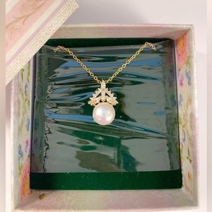 14K Yellow Gold Filled Genuine Pearl Pendant Necklace New With Box